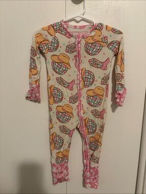 Pink Cowgirl Print Kids One-Piece Footie Pajamas